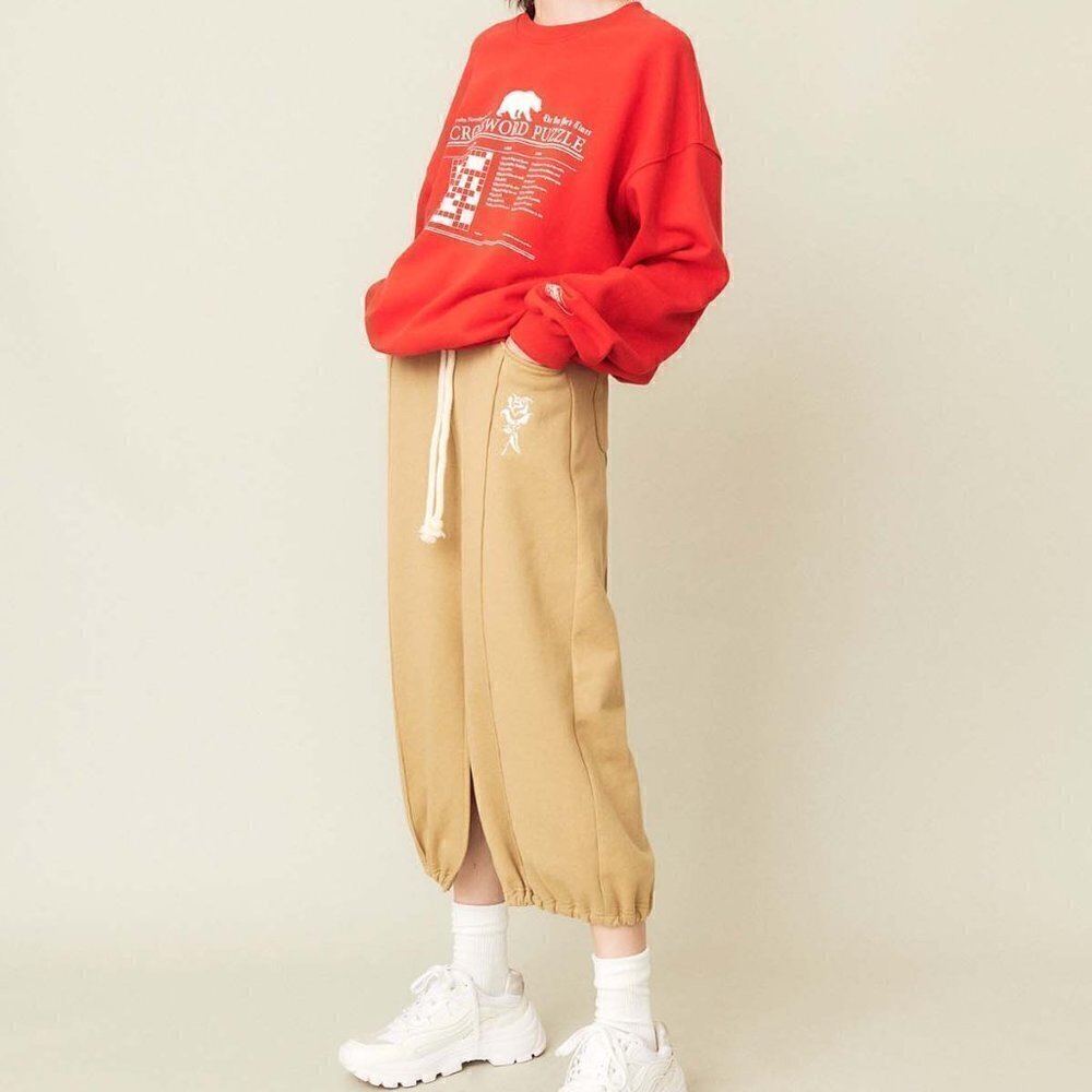 KIJUN NEO-STANDARD WILD ROSE JERSEY SKIRT BEIGE SIZE S KOREAN BRAND